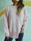 Slit Pearl Trim Round Neck Long Sleeve Sweater