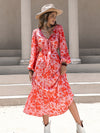 Printed Long Sleeve Midi Dress | Tied Cutout Dress | Cori Michelle