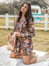 V-Neck Long Sleeve Dress | Ruched Floral Dress | Cori Michelle