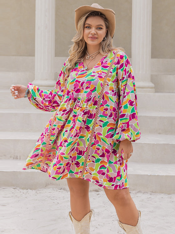 Balloon Sleeve Dress | Printed V-Neck Dress | Cori Michelle