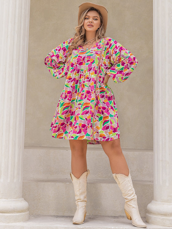 Balloon Sleeve Dress | Printed V-Neck Dress | Cori Michelle