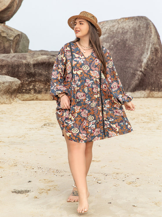 Balloon Sleeve Dress | Printed V-Neck Dress | Cori Michelle