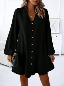  Notched Long Sleeve Mini Dress