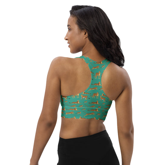 Back view of a high-impact sports bra with a racerback design, providing excellent support and stability during workouts. Ideal for fitness enthusiasts, runners, and anyone seeking a high-support sports bra for active wear