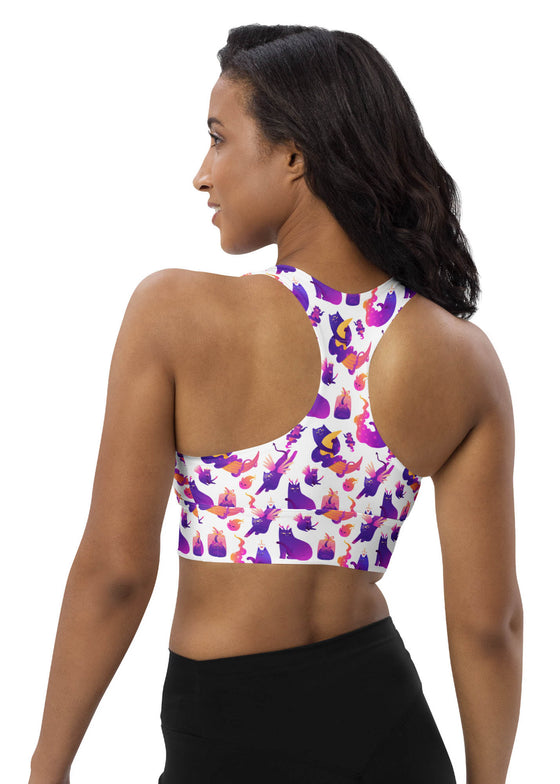 Longline sports bra - Witchy Kitties - White