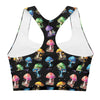 Longline sports bra - Colorful Mushrooms - Black