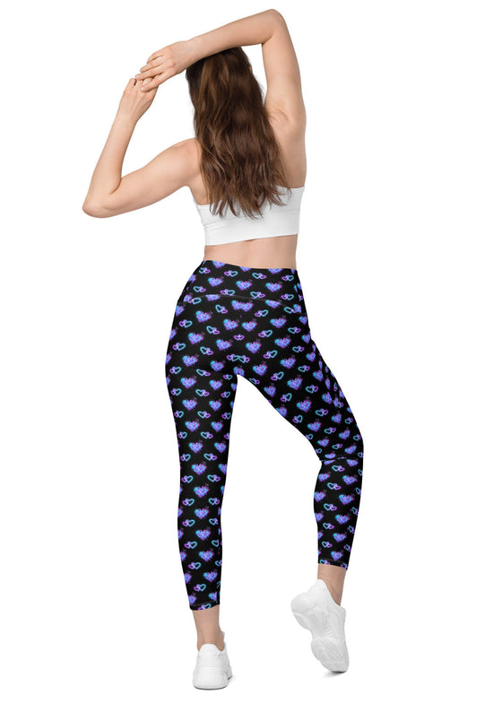 Leggings with pockets - Electric Hearts - Black