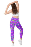 High-Waisted Leggings with Pockets - 70's Vibes - Purple/Pink