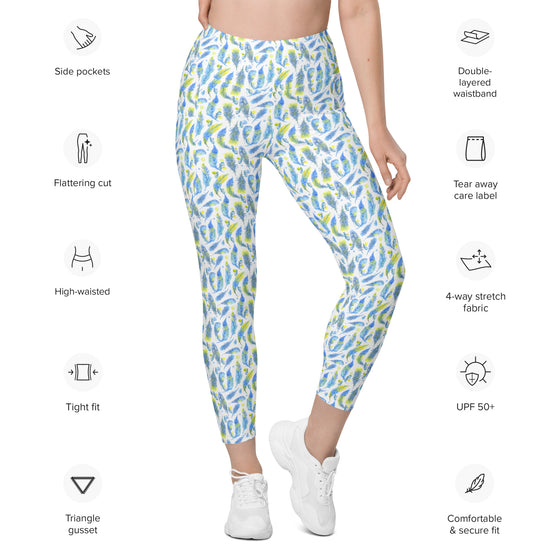 Leggings with pockets - Birds of a Feather - White