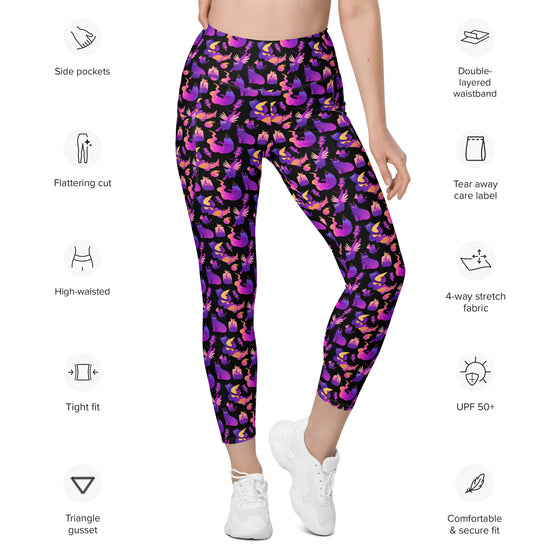 Leggings with pockets - Witchy Kitties - Black