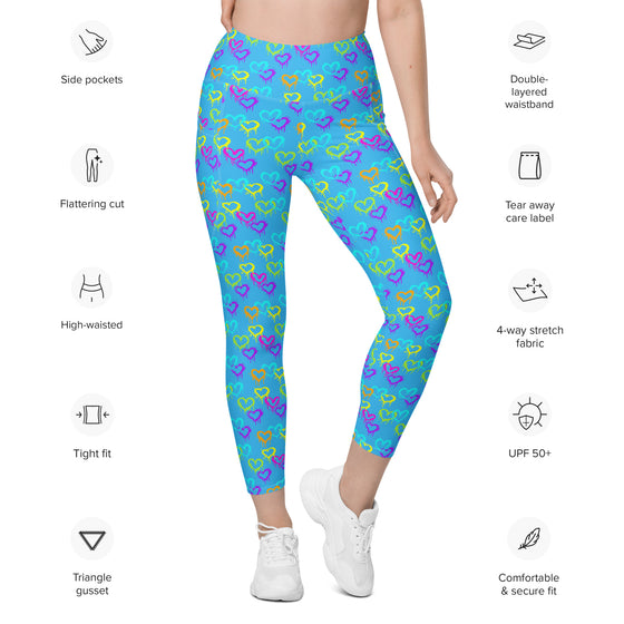 Leggings with pockets - Melting Hearts - Blue