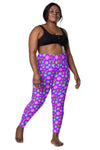 High-Waisted Leggings with Pockets - 70's Vibes - Purple/Pink