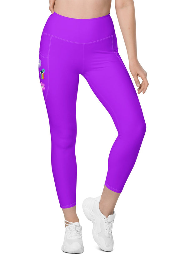 High-Waisted Leggings with Pockets - Solid - 70's Vibes - Purple