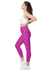 Leggings with pockets - Electric Hearts - Violet Red