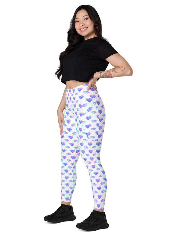 Leggings with pockets - Electric Hearts - White