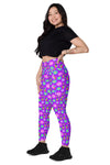 High-Waisted Leggings with Pockets - 70's Vibes - Purple/Pink