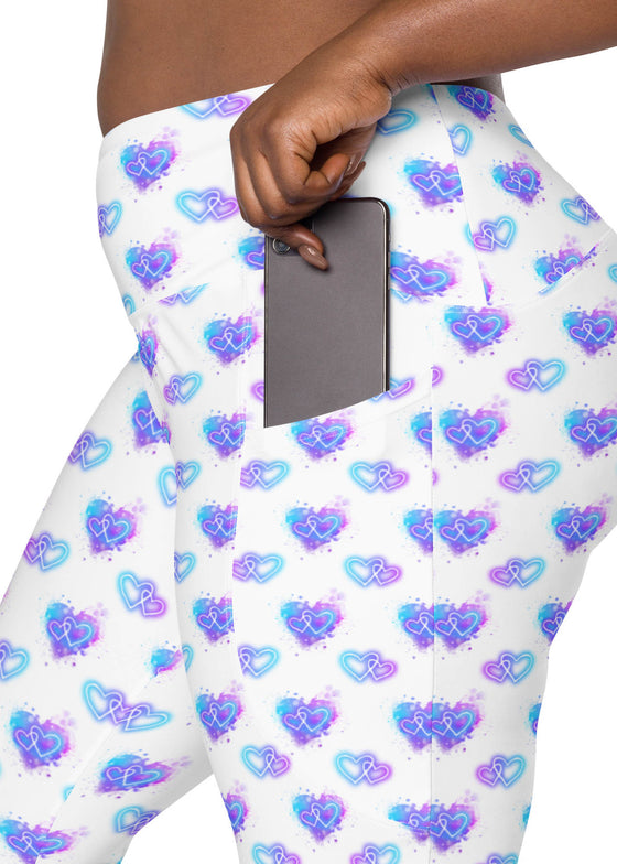 Leggings with pockets - Electric Hearts - White