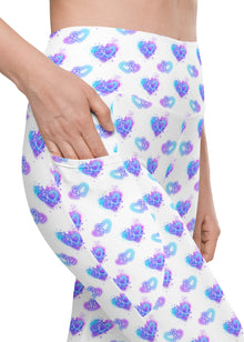  Leggings with pockets - Electric Hearts - White
