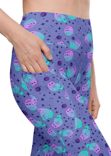  Leggings with pockets - Galaxy Cats - Slate Blue