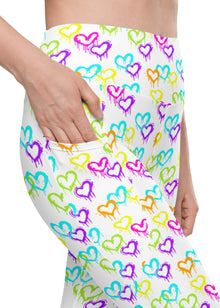  Leggings with pockets- Melting Hearts - White