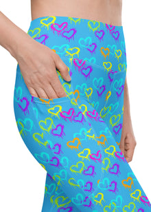  Leggings with pockets - Melting Hearts - Blue