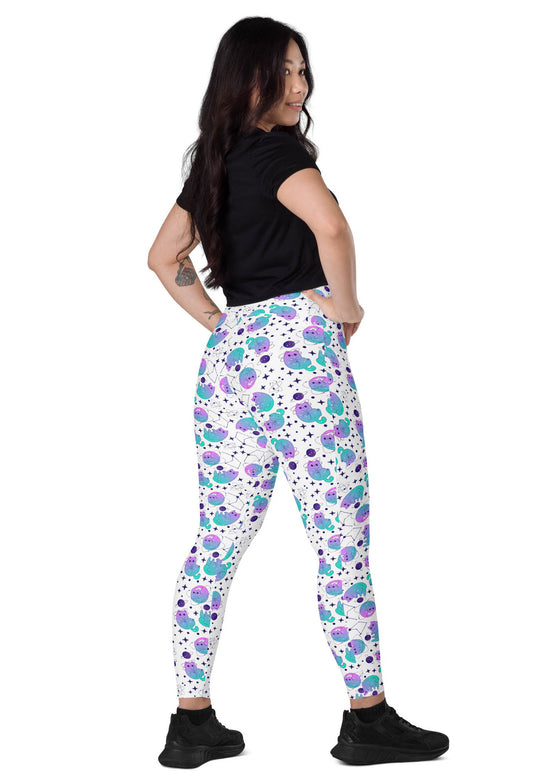 Leggings with pockets - Galaxy Cats - White