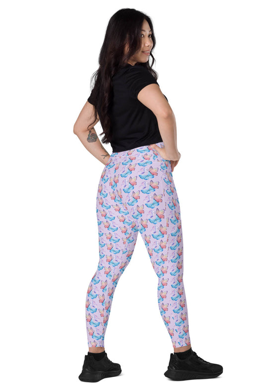 Leggings with pockets - Butterflies - Lavender