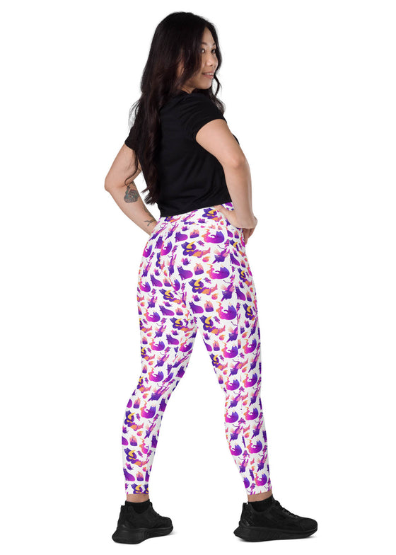 Leggings with pockets - Witchy Kitties - White