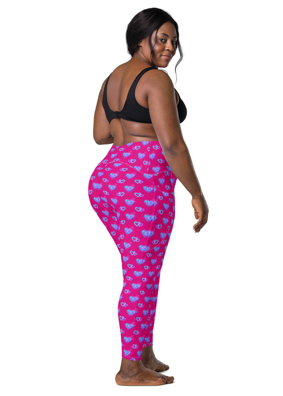 Leggings with pockets - Electric Hearts - Violet Red