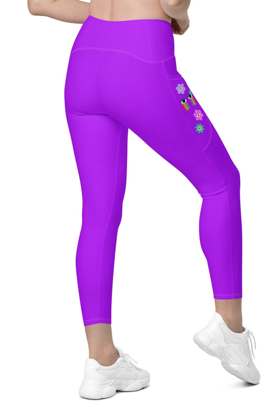 High-Waisted Leggings with Pockets - Solid - 70's Vibes - Purple