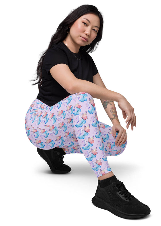 Leggings with pockets - Butterflies - Lavender