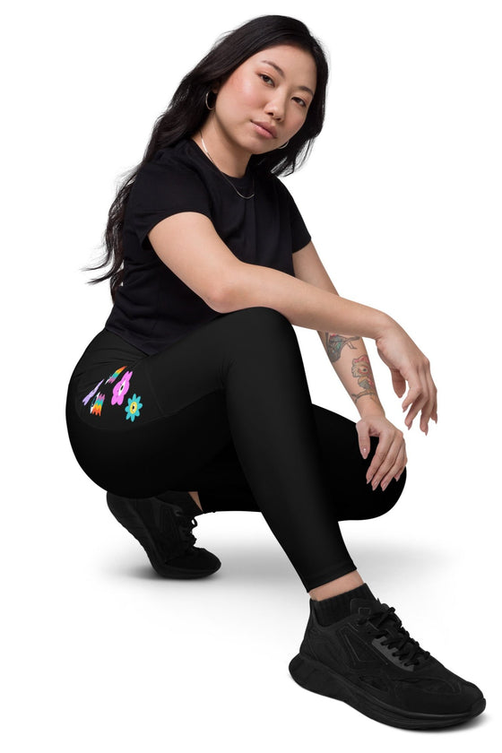 High-Waisted Leggings with Pockets - Solid - 70's Vibes - Black