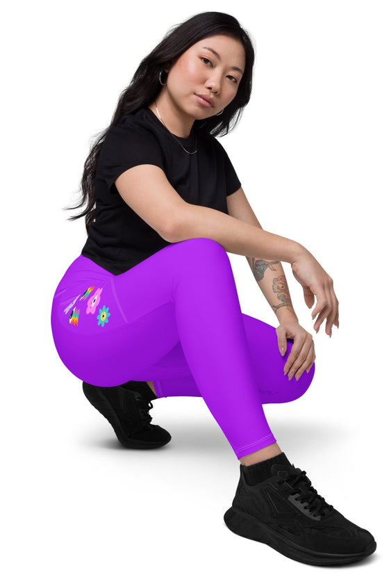 High-Waisted Leggings with Pockets - Solid - 70's Vibes - Purple