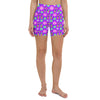 Full front view of 70’s vibes yoga shorts in purple, highlighting a high-waisted fit.