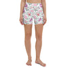 Full front view of high-waisted yoga shorts featuring fall florals on a soft white base.