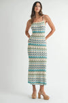 Front angle highlighting the intricate pointelle knitwork of the Aqua Lightweight Pointelle Knit Maxi Dress.