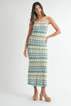 Front view focusing on the elegant drape and lightweight feel of the Aqua Lightweight Pointelle Knit Maxi Dress.