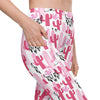 Closeup of Cactus Cowgirl high waist leggings with pink cactus print and side pocket. Women's compression leggings with pockets for gym and yoga wear.