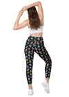 Colorful Mushrooms Print High-Waisted Gym Leggings with Pockets - Back View