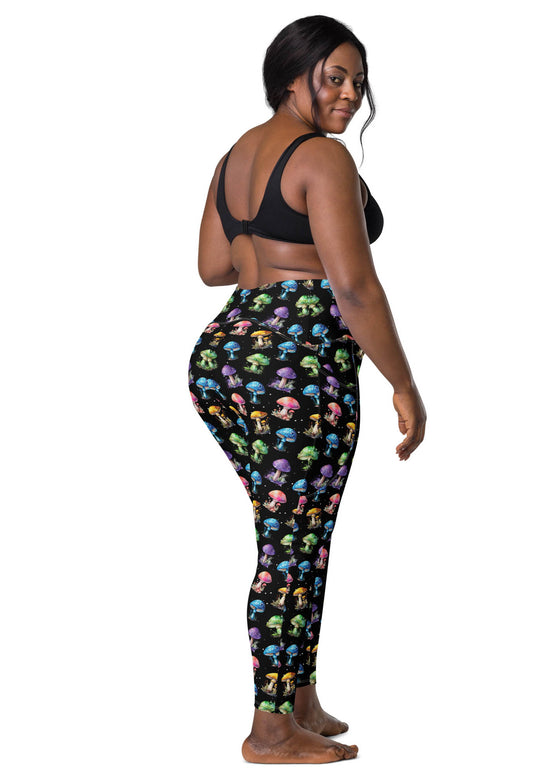 Colorful Mushrooms Print High-Waisted Gym Leggings with Pockets Large Size - Back View | Cori Michelle