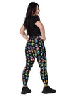 Colorful Mushrooms Print High-Waisted Gym Leggings with Pockets Model Wearing - Back View