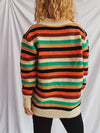 Back view of the Contrast Stripes Button-Up Cardigan showcasing its colorful striped pattern.