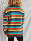 Back view of the Contrast Stripes Button-Up Cardigan showcasing its colorful striped pattern.