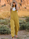 Front view of the Double Take Sleeveless V-Neck Pocketed Jumpsuit showcasing its relaxed fit and pocketed design.