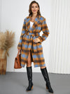 Tied Plaid Collared Neck Coat