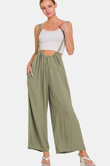  Zenana Pocketed Wide Strap Wide Leg Overalls