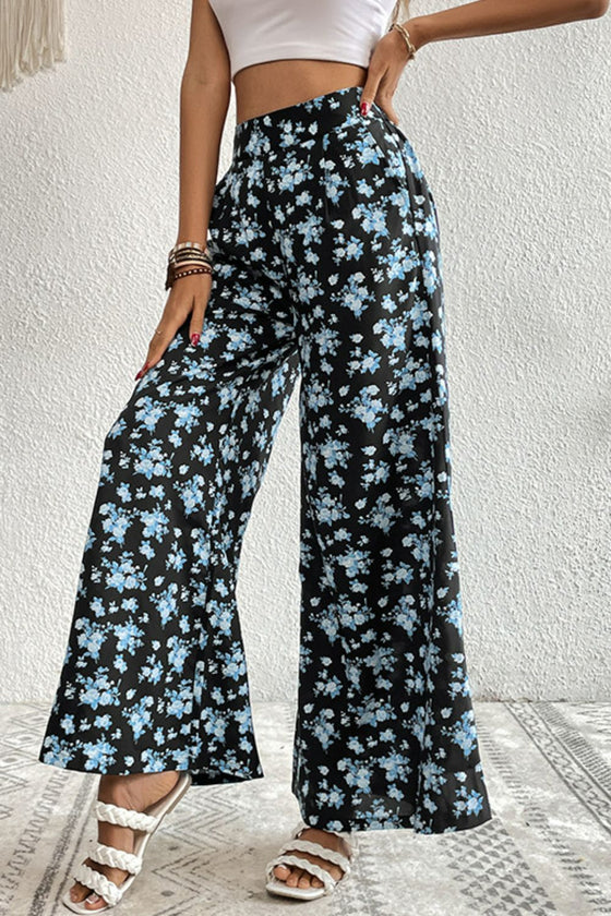 Front view of the Floral Pocket Culottes with floral print and wide-leg design.