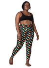 Plus-size woman wearing Floral Print Black Yoga Leggings with Pockets. Featuring a flattering high-waisted design with a delicate floral print, perfect for every body type.