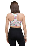 Back view of Floral Print White High Impact Sports Bra. The high-performance design provides excellent support with breathable mesh fabric, ideal for high-impact workouts, gym sessions, and fitness activities.