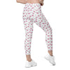 Back view of never ending hearts print leggings. High waist compression leggings with pockets, stylish and supportive for women’s activewear.

